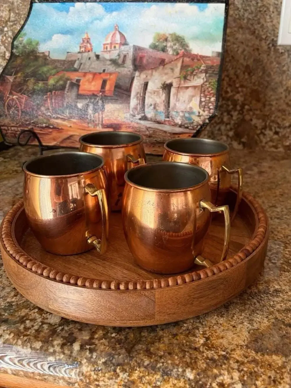4 Copper Moscow Mule Mugs with Brass Handles and Stainless Steel Interior